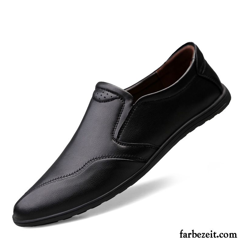 Halbschuhe Herren Trend Lederschue Weiche Sohle Echtleder Casual Slip-on Schwarz