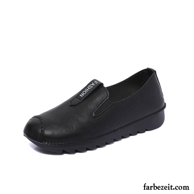 Halbschuhe Leder Damen Herbst Casual Halbschuhe Feder Mode Weiche Sohle Schwarz Flache Lederschuhe Allgleiches Schnürschuhe Günstig