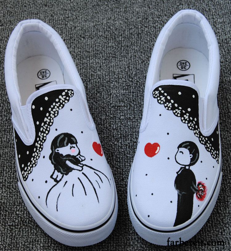 Halbschuhe Leder Damen Slip-on Dicke Sohle Schuhe Handgemalt Lovers Faul Tuch Schuhe Halbschuhe Schüler Günstig