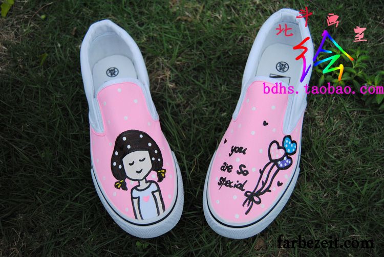 Halbschuhe Leder Damen Slip-on Dicke Sohle Schuhe Handgemalt Lovers Faul Tuch Schuhe Halbschuhe Schüler Günstig