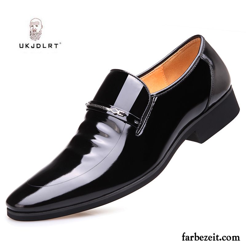 Handgefertigte Schuhe Herren Schwarz Herbst England Geschäft Hochzeit Schuhe Lederschue Casual Spitze Atmungsaktiv Lackleder Günstig