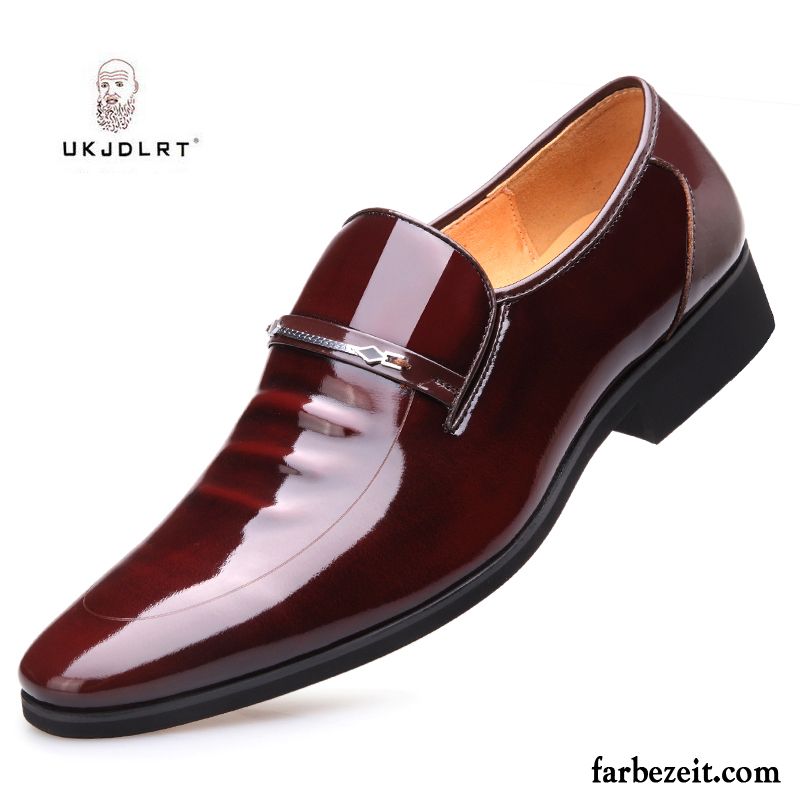 Handgefertigte Schuhe Herren Schwarz Herbst England Geschäft Hochzeit Schuhe Lederschue Casual Spitze Atmungsaktiv Lackleder Günstig