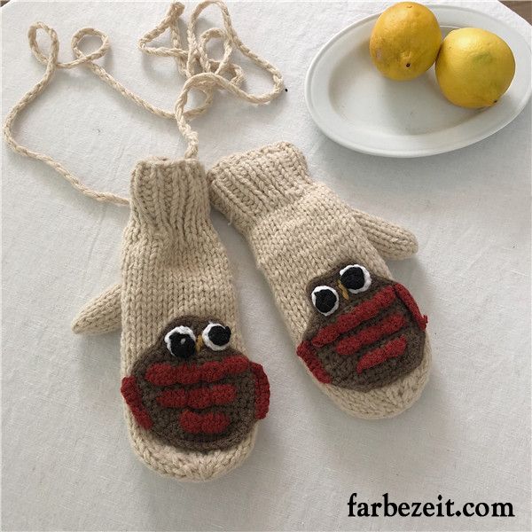 Handschuhe Damen Dicke Handarbeit Winter Samt Karikatur Warm Halten Gelb