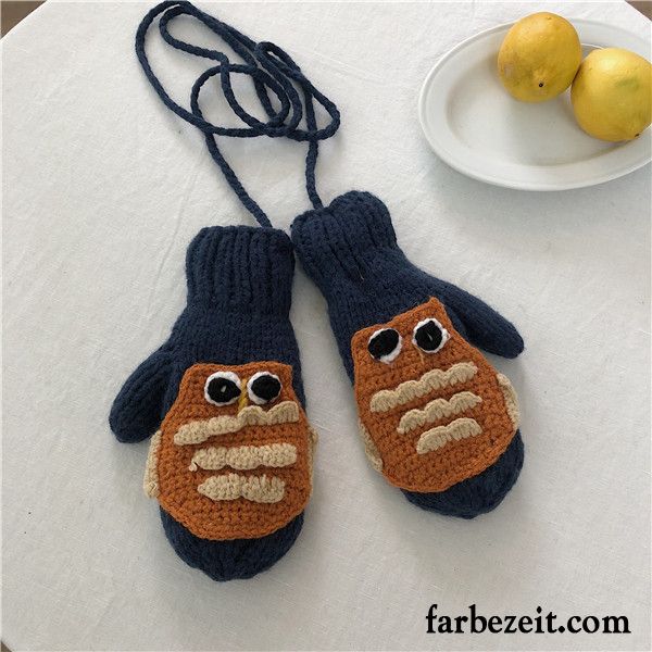 Handschuhe Damen Dicke Handarbeit Winter Samt Karikatur Warm Halten Gelb