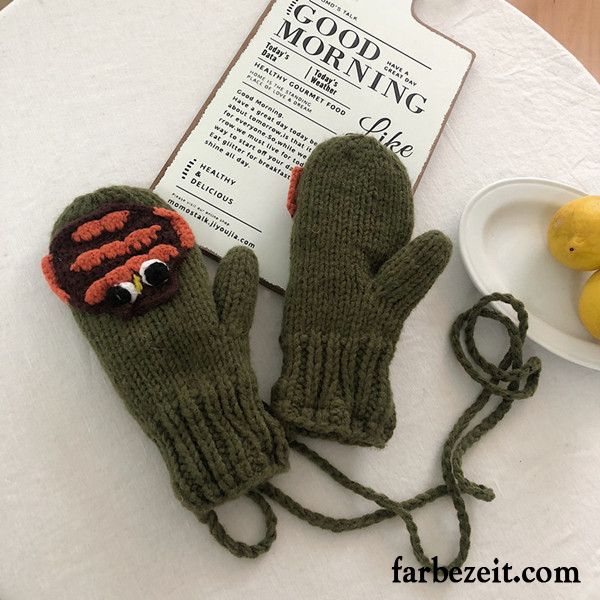 Handschuhe Damen Dicke Handarbeit Winter Samt Karikatur Warm Halten Gelb