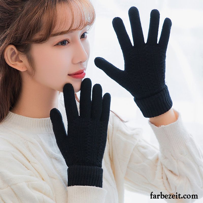 Handschuhe Damen Fahren Reiten Student Wolle Fünf Finger Kalte Blau