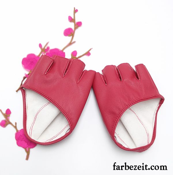 Handschuhe Damen Halber Finger Sexy Persönlichkeit Dünne Leder Weiß Schwarz Rot