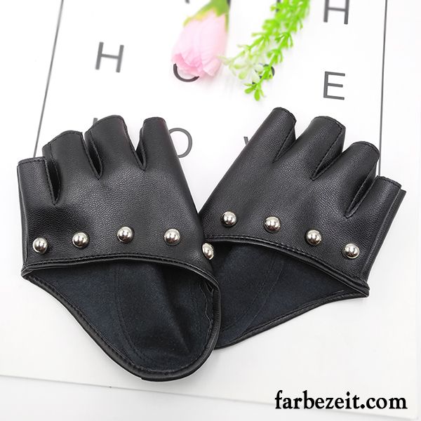 Handschuhe Damen Halber Finger Sexy Persönlichkeit Dünne Leder Weiß Schwarz Rot