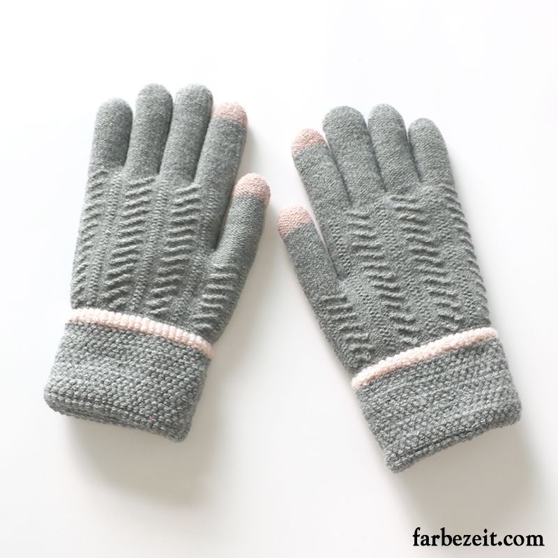 Handschuhe Damen Herren Rutschfest Fahrrad Fahren Stricken Winter Touchscreen Purpur Lila