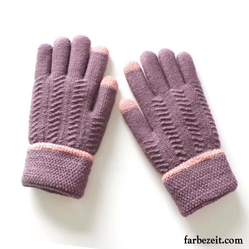 Handschuhe Damen Herren Rutschfest Fahrrad Fahren Stricken Winter Touchscreen Purpur Lila