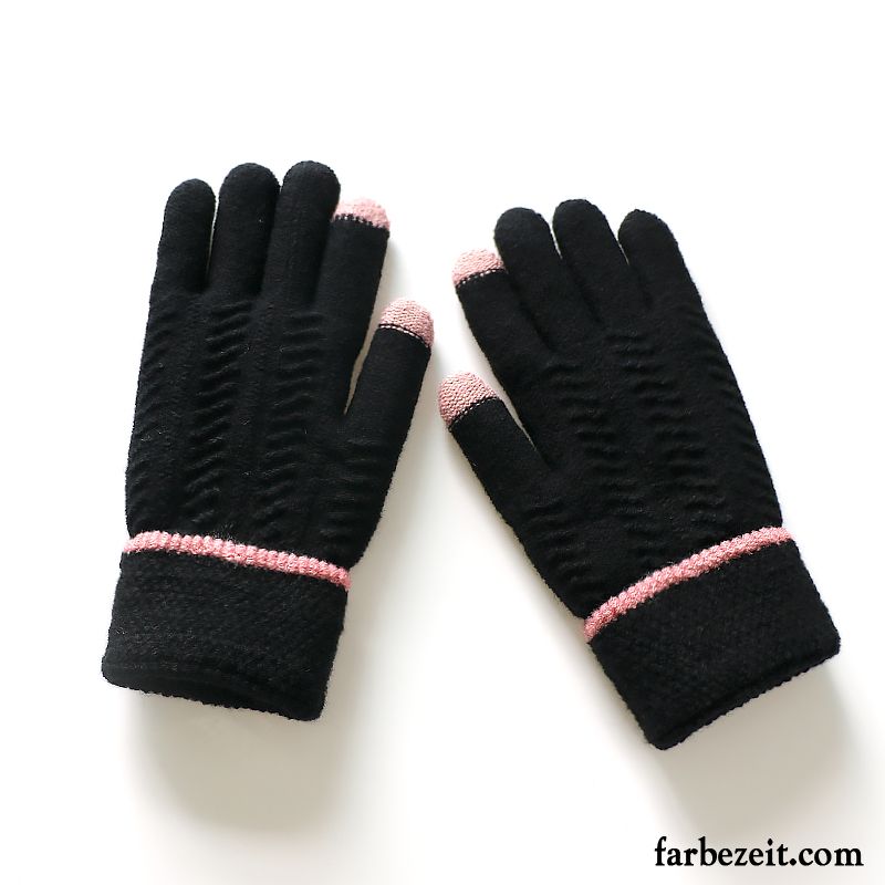 Handschuhe Damen Herren Rutschfest Fahrrad Fahren Stricken Winter Touchscreen Purpur Lila