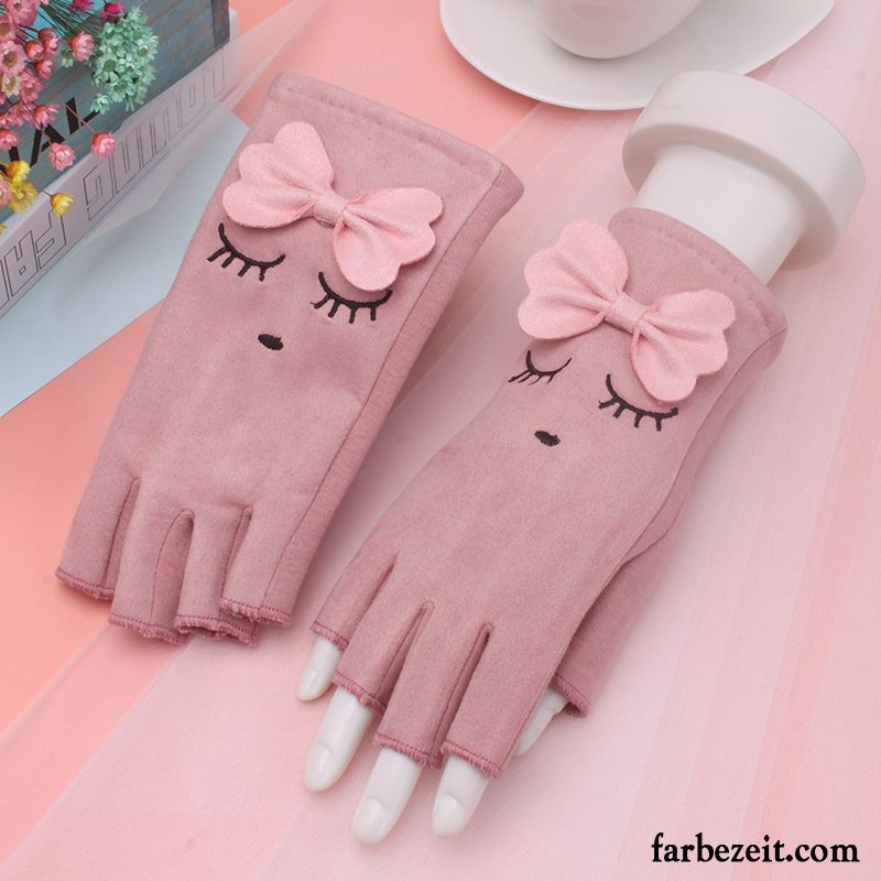 Handschuhe Damen Kaschmir Herbst Dicke Niedlich Winter Halber Finger Grau