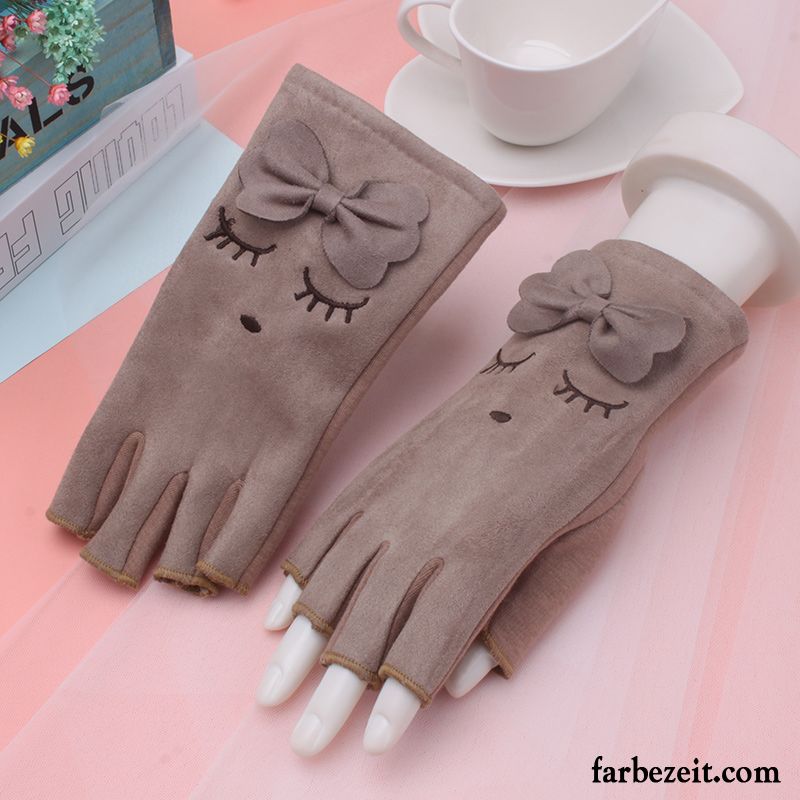 Handschuhe Damen Kaschmir Herbst Dicke Niedlich Winter Halber Finger Grau