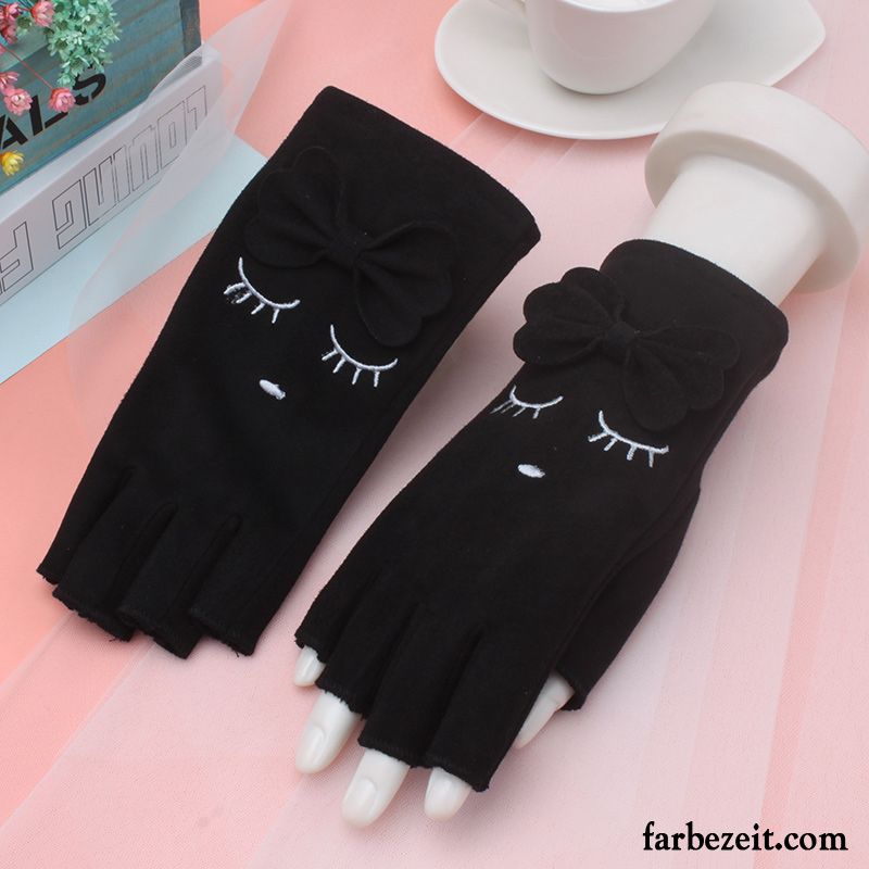 Handschuhe Damen Kaschmir Herbst Dicke Niedlich Winter Halber Finger Grau