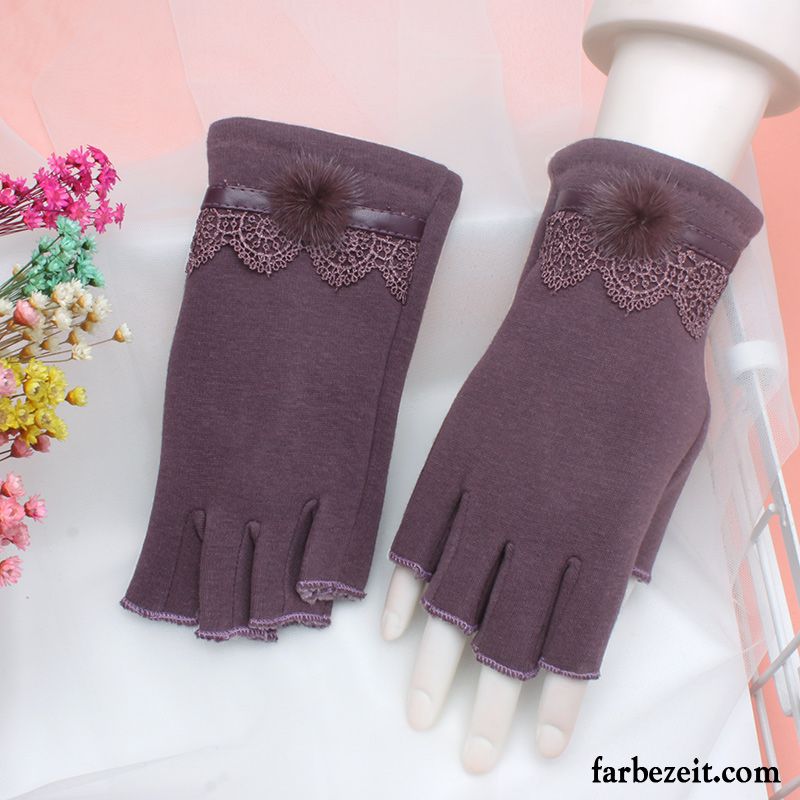 Handschuhe Damen Niedlich Samt Telefon Student Halber Finger Winter Schwarz