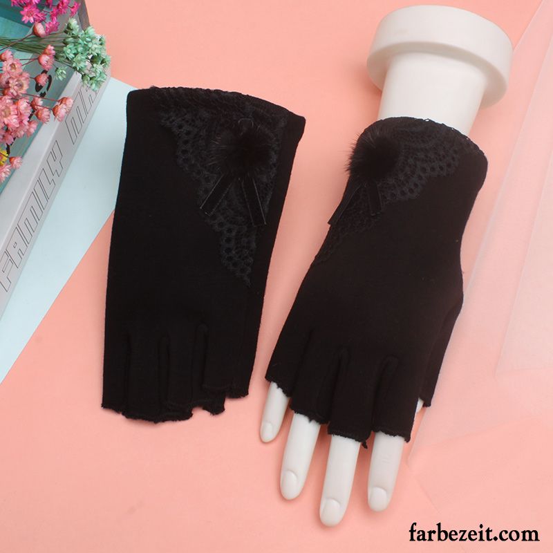 Handschuhe Damen Niedlich Samt Telefon Student Halber Finger Winter Schwarz