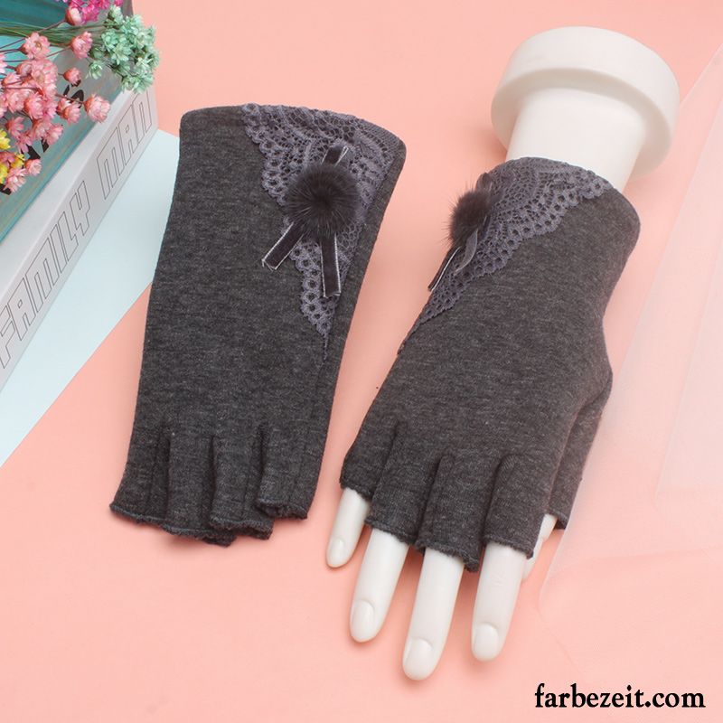 Handschuhe Damen Niedlich Samt Telefon Student Halber Finger Winter Schwarz