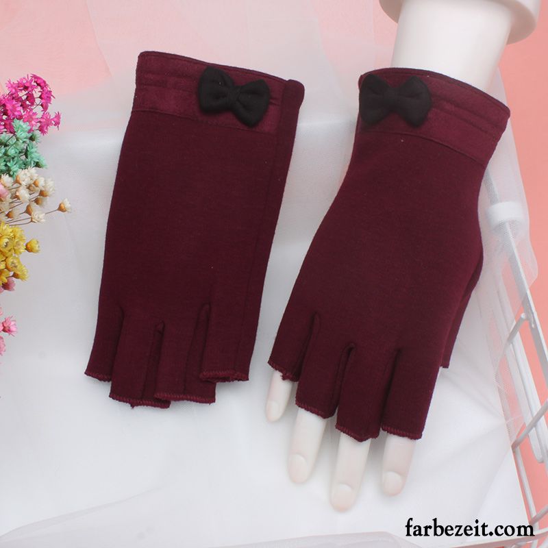 Handschuhe Damen Niedlich Samt Telefon Student Halber Finger Winter Schwarz