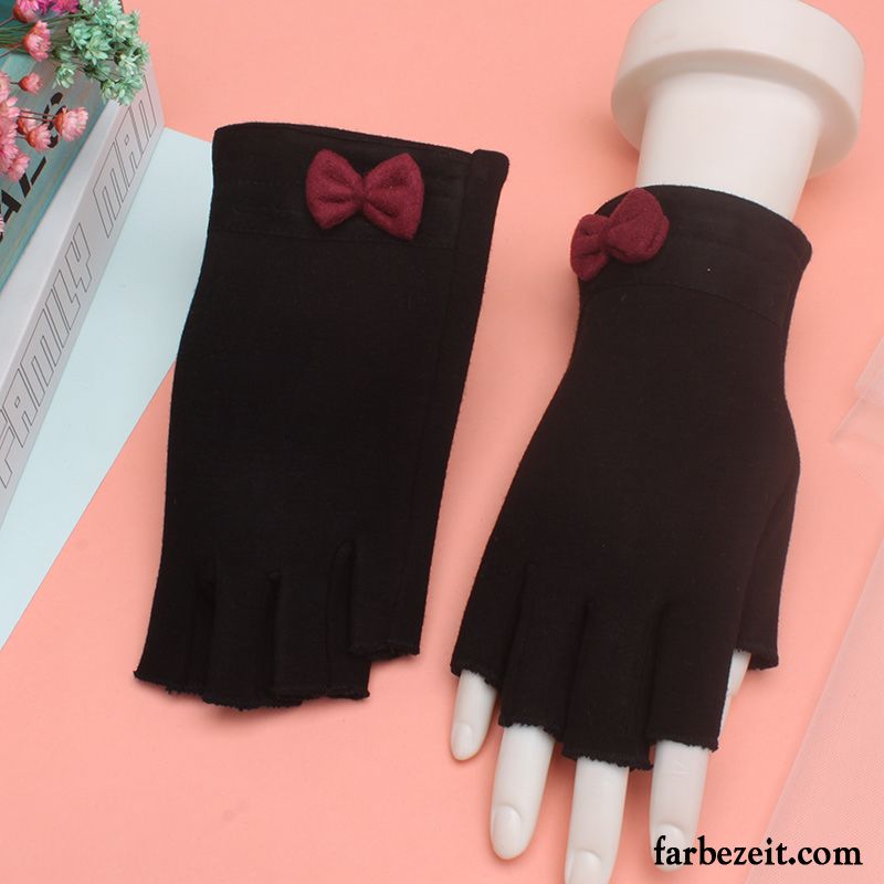 Handschuhe Damen Niedlich Samt Telefon Student Halber Finger Winter Schwarz