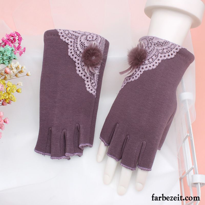 Handschuhe Damen Niedlich Samt Telefon Student Halber Finger Winter Schwarz