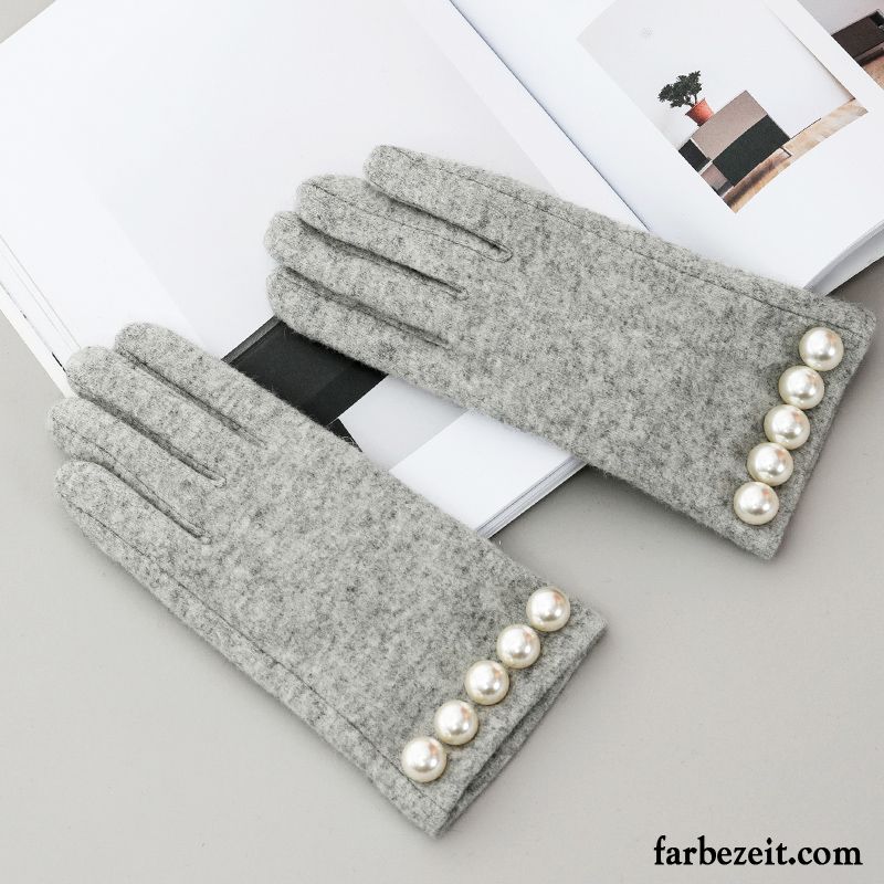 Handschuhe Damen Niedlich Samt Winter Warm Halten Schafwolle Dicke Rot