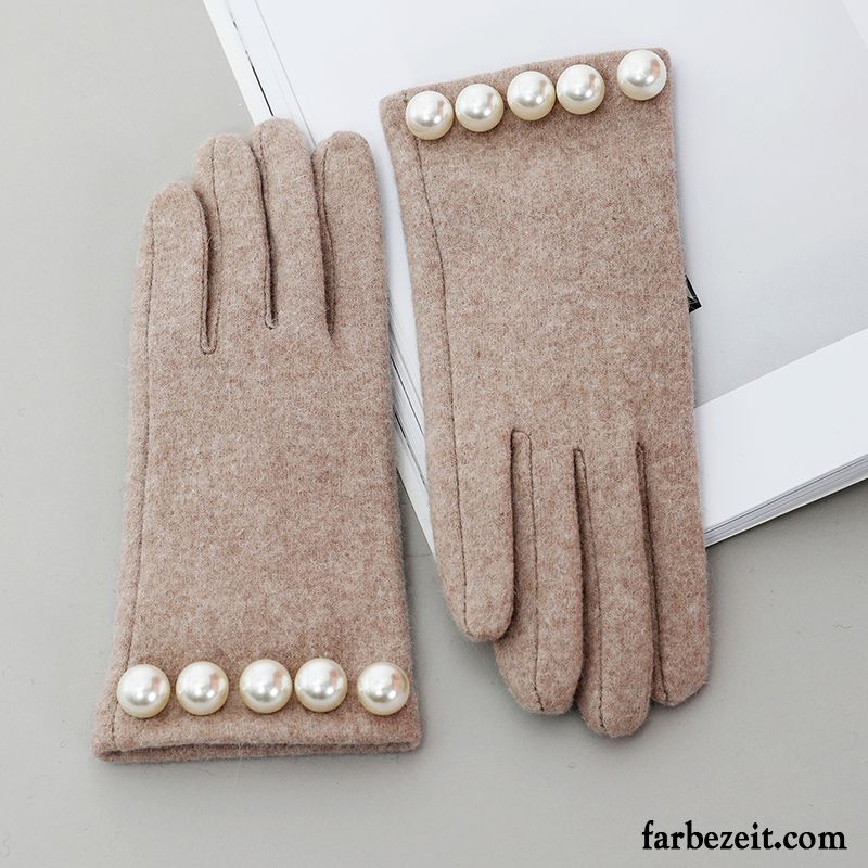 Handschuhe Damen Niedlich Samt Winter Warm Halten Schafwolle Dicke Rot