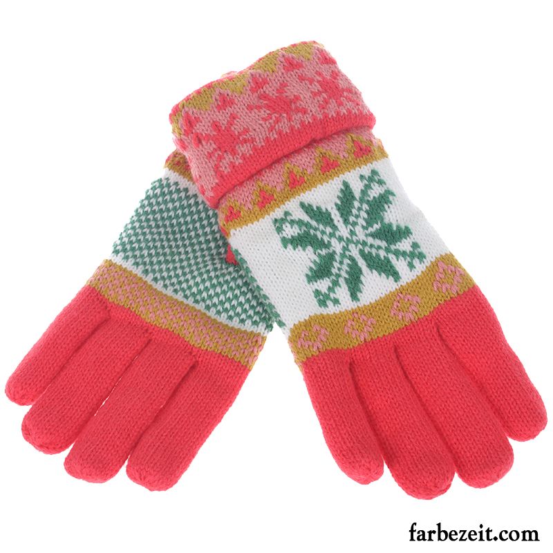 Handschuhe Damen Stricken Wolle Fahrrad Fahren Warm Halten Trend Fünf Finger Rosa