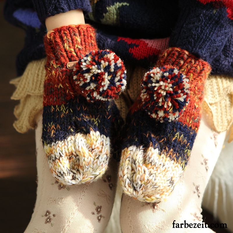 Handschuhe Damen Student Herbst Niedlich Warm Halten Wolle Schafwolle Rot