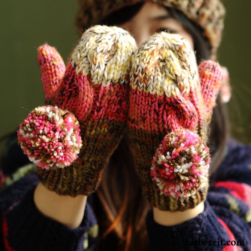 Handschuhe Damen Student Herbst Niedlich Warm Halten Wolle Schafwolle Rot
