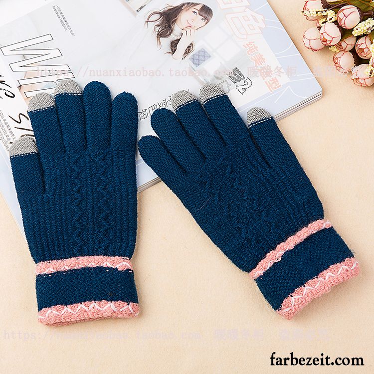 Handschuhe Damen Warm Halten Student Winter Samt Dicke Stricken Purpur Lila