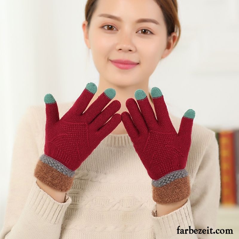 Handschuhe Damen Warm Halten Student Winter Samt Dicke Stricken Purpur Lila