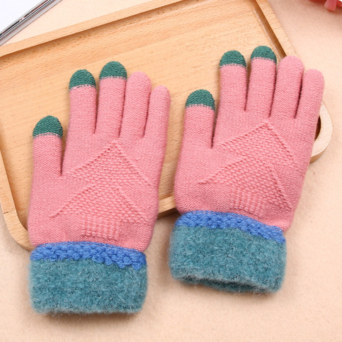 Handschuhe Damen Warm Halten Student Winter Samt Dicke Stricken Purpur Lila