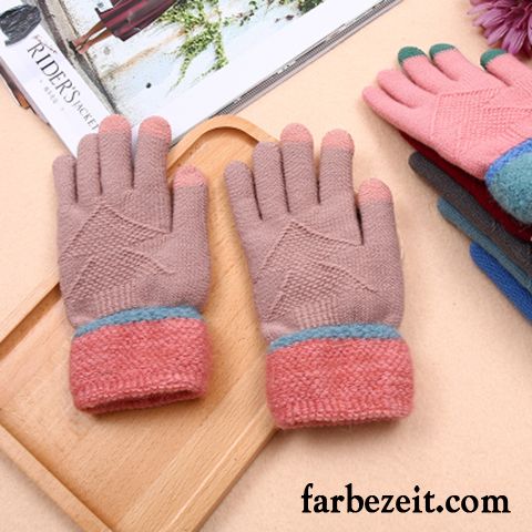 Handschuhe Damen Warm Halten Student Winter Samt Dicke Stricken Purpur Lila