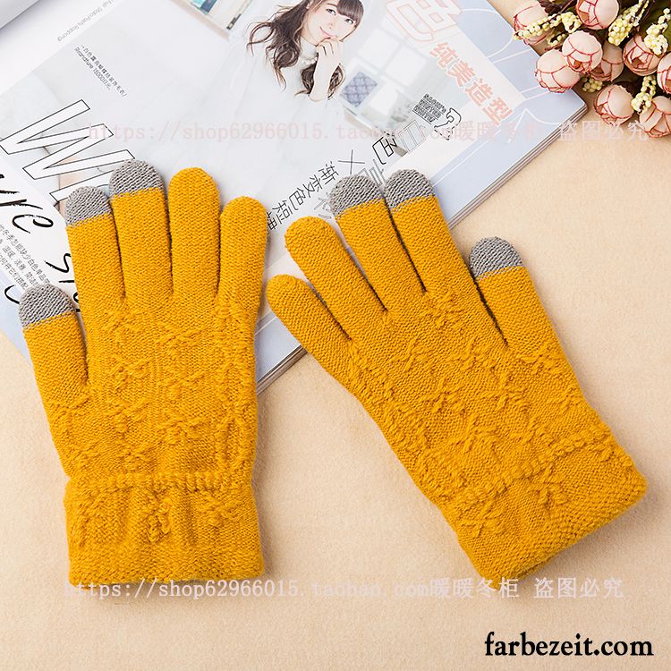 Handschuhe Damen Warm Halten Student Winter Samt Dicke Stricken Purpur Lila