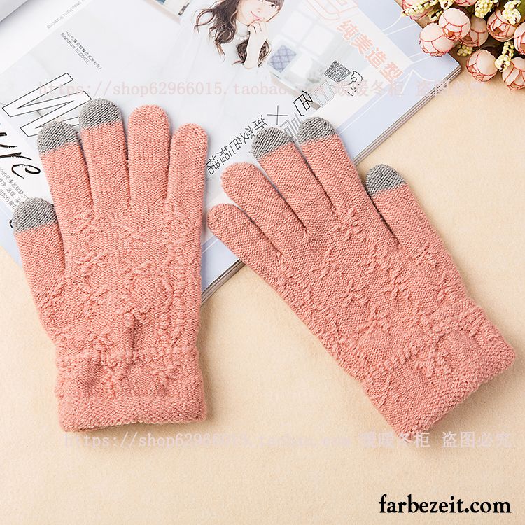 Handschuhe Damen Warm Halten Student Winter Samt Dicke Stricken Purpur Lila