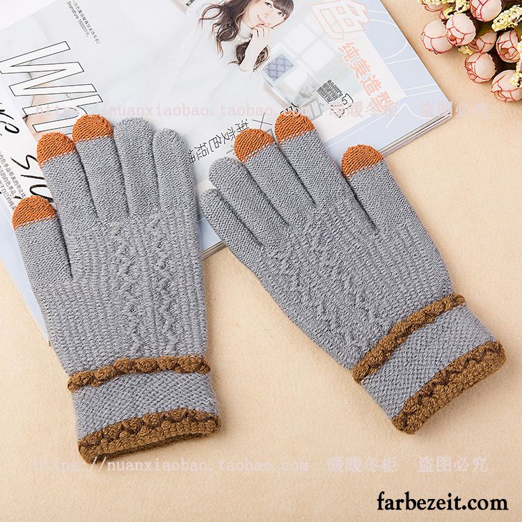 Handschuhe Damen Warm Halten Student Winter Samt Dicke Stricken Purpur Lila