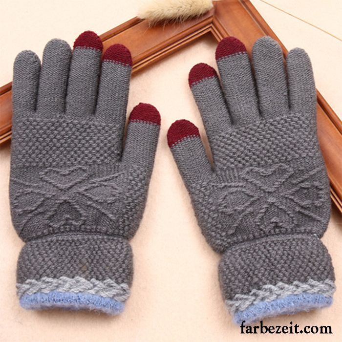 Handschuhe Damen Warm Halten Student Winter Samt Dicke Stricken Purpur Lila