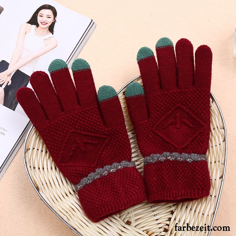 Handschuhe Damen Warm Halten Student Winter Samt Dicke Stricken Purpur Lila