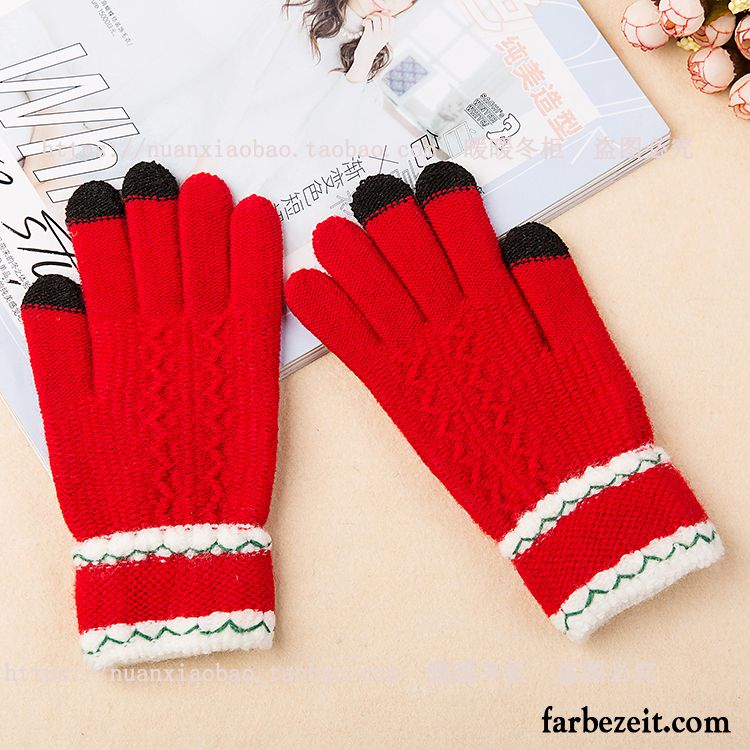 Handschuhe Damen Warm Halten Student Winter Samt Dicke Stricken Purpur Lila