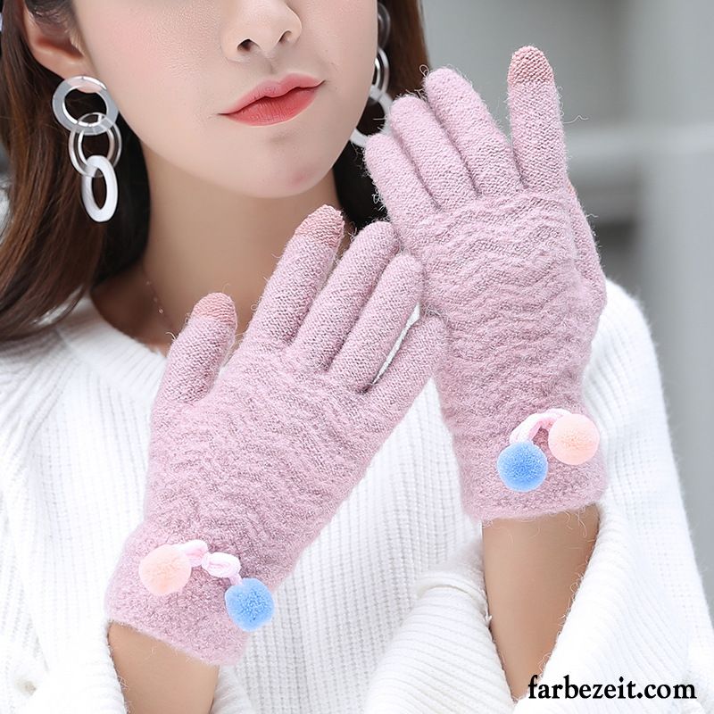 Handschuhe Damen Wolle Herbst Warm Halten Neu Touchscreen Student Blau
