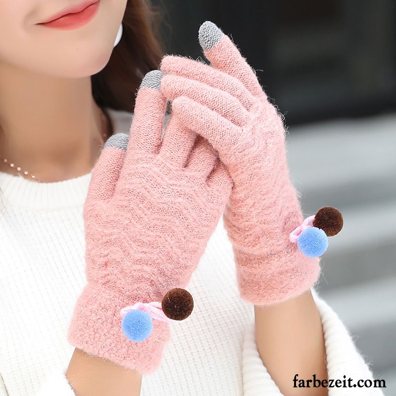 Handschuhe Damen Wolle Herbst Warm Halten Neu Touchscreen Student Blau