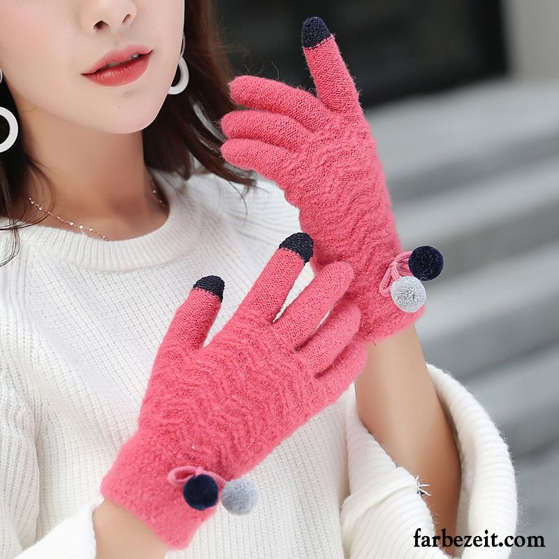 Handschuhe Damen Wolle Herbst Warm Halten Neu Touchscreen Student Blau