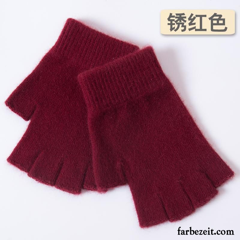 Handschuhe Damen Wolle Reiten Student Winter Stricken Outdoor Rot