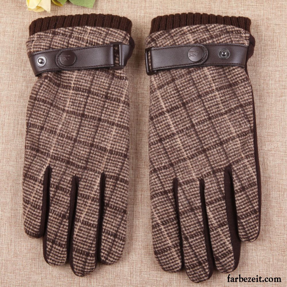 Handschuhe Herren Dicke Samt Winddicht Reiten Touchscreen Warm Halten Braun