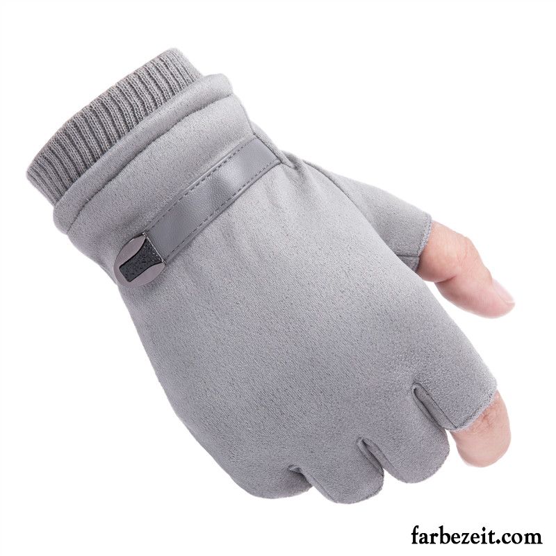 Handschuhe Herren Herbst Fahren Halber Finger Samt Stoff Dünne Schwarz