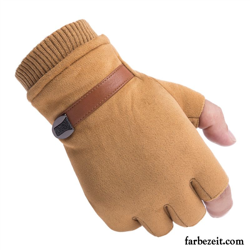 Handschuhe Herren Herbst Fahren Halber Finger Samt Stoff Dünne Schwarz