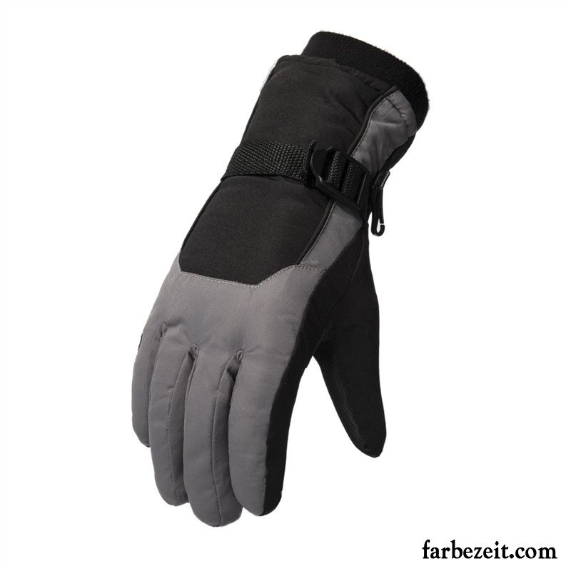 Handschuhe Herren Kalte Samt Outdoor Winter Skifahren Warm Halten Grau Dunkel