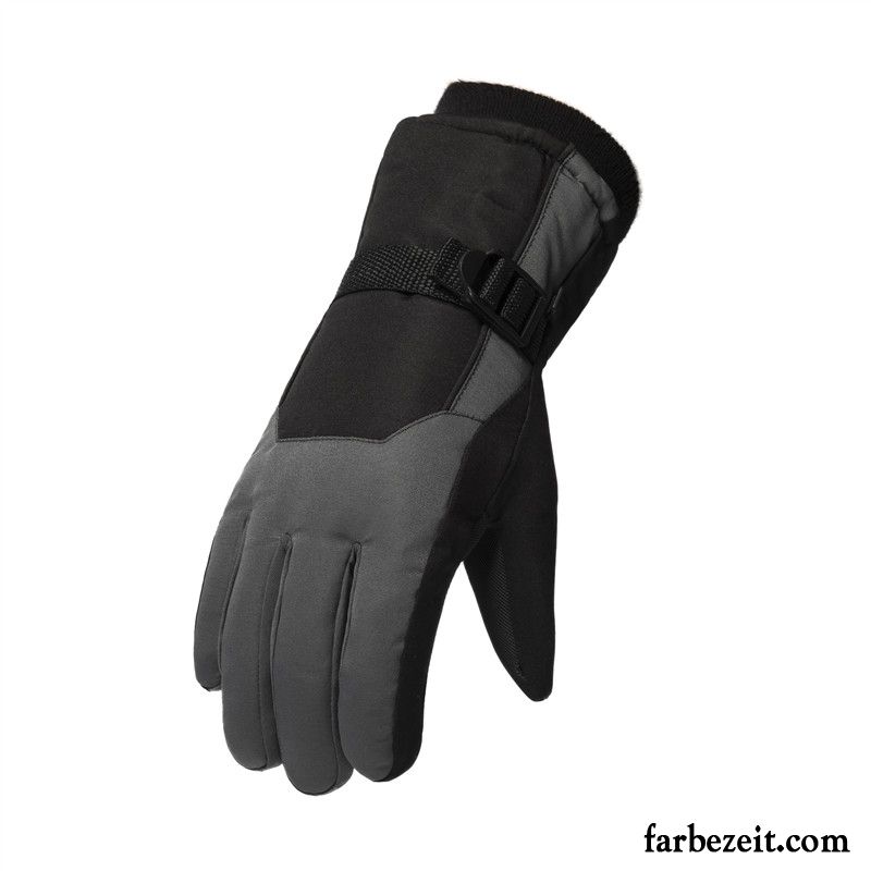 Handschuhe Herren Kalte Samt Outdoor Winter Skifahren Warm Halten Grau Dunkel