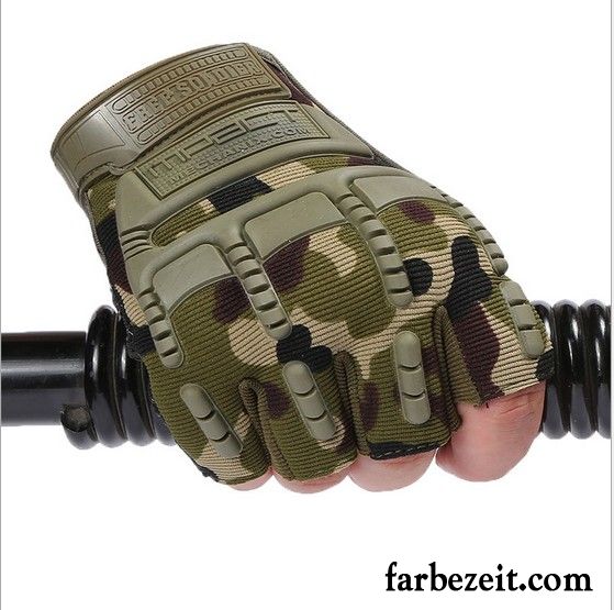 Handschuhe Herren Rutschfest Fitness Wander Sport Training Halber Finger Army Grün