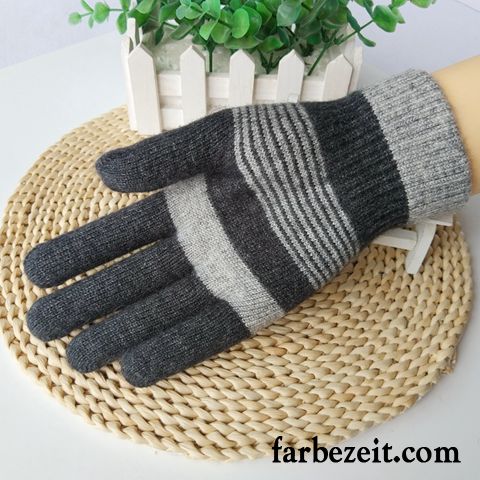 Handschuhe Herren Stricken Fünf Finger Schafwolle Student Kalte Winter Schwarz